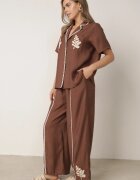j&x Set de vară din viscoză cămașă și pantaloni cu aplicații croșetate Prisesa Maro