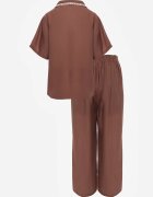 j&x Set de vară din viscoză cămașă și pantaloni cu aplicații croșetate Prisesa Maro