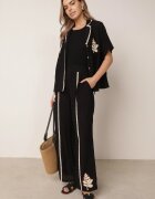 j&x Set de vară din viscoză cămașă și pantaloni cu aplicații croșetate Prisesa Negru