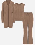 j&x Set din tricot cu bumbac 3 piese: cardigan pantaloni și vestă Vordelia Bej