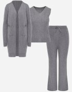 j&x Set din tricot cu bumbac 3 piese: cardigan pantaloni și vestă Vordelia Gri