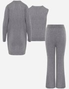 j&x Set din tricot cu bumbac 3 piese: cardigan pantaloni și vestă Vordelia Gri