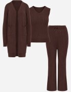 j&x Set din tricot cu bumbac 3 piese: cardigan pantaloni și vestă Vordelia Maro