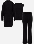 j&x Set din tricot cu bumbac 3 piese: cardigan pantaloni și vestă Vordelia Negru