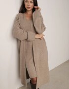 j&x Set din tricot cu bumbac și lână: cardigan și rochie dreaptă cu decolteu în V Ubroa Bej Bej