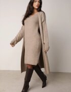 j&x Set din tricot cu bumbac și lână: cardigan și rochie dreaptă cu decolteu în V Ubroa Bej Bej