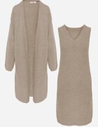 j&x Set din tricot cu bumbac și lână: cardigan și rochie dreaptă cu decolteu în V Ubroa Bej Bej