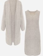 j&x Set din tricot cu bumbac și lână: cardigan și rochie dreaptă cu decolteu în V Ubroa Bej Bej deschis