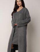 j&x Set din tricot cu bumbac și lână: cardigan și rochie dreaptă cu decolteu în V Ubroa Bej Gri