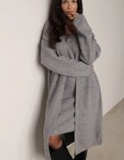 j&x Set din tricot cu bumbac și lână: cardigan și rochie dreaptă cu decolteu în V Ubroa Bej Gri deschis