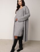 j&x Set din tricot cu bumbac și lână: cardigan și rochie dreaptă cu decolteu în V Ubroa Bej Gri deschis