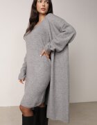 j&x Set din tricot cu bumbac și lână: cardigan și rochie dreaptă cu decolteu în V Ubroa Bej Gri deschis
