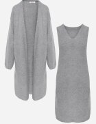 j&x Set din tricot cu bumbac și lână: cardigan și rochie dreaptă cu decolteu în V Ubroa Bej Gri deschis