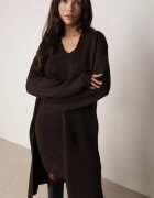 j&x Set din tricot cu bumbac și lână: cardigan și rochie dreaptă cu decolteu în V Ubroa Bej Maro