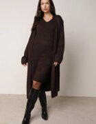 j&x Set din tricot cu bumbac și lână: cardigan și rochie dreaptă cu decolteu în V Ubroa Bej Maro