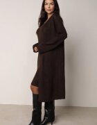 j&x Set din tricot cu bumbac și lână: cardigan și rochie dreaptă cu decolteu în V Ubroa Bej Maro
