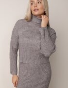 j&x Set din tricot cu dungi bumbac și lână asortat: rochie și cu guler înalt Miorra Gri