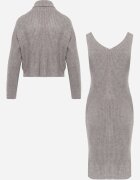 j&x Set din tricot cu dungi bumbac și lână asortat: rochie și cu guler înalt Miorra Gri