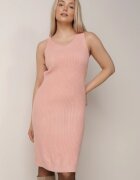 j&x Set din tricot cu dungi bumbac și lână asortat: rochie și cu guler înalt Miorra Roz