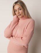 j&x Set din tricot cu dungi bumbac și lână asortat: rochie și cu guler înalt Miorra Roz