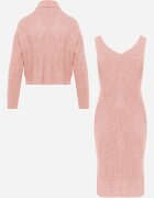 j&x Set din tricot cu dungi bumbac și lână asortat: rochie și cu guler înalt Miorra Roz