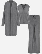 j&x Set din tricot cu lână și bumbac pantaloni cardigan și vestă Cardemia Gri