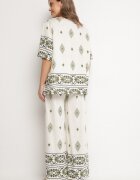 j&x Set din viscoză bej și verde închis în Stil Boho cu Pantaloni largi și Bluză tricou Sarilorae