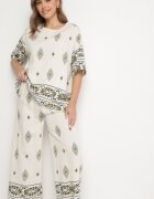 j&x Set din viscoză bej și verde închis în Stil Boho cu Pantaloni largi și Bluză tricou Sarilorae