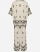 j&x Set din viscoză bej și verde închis în Stil Boho cu Pantaloni largi și Bluză tricou Sarilorae