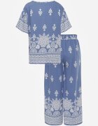 j&x Set din viscoză cu pantaloni largi și bluză lejeră cu imprimeu paisley Thela Albastru