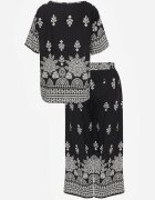 j&x Set din viscoză cu pantaloni largi și bluză lejeră cu imprimeu paisley Thela Negru