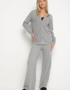 j&x Set Gri închis Din tricot Cu lână Bluză cu glugă și Pantaloni largi Otisela