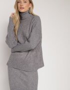 j&x Set Gri Tricotat cu Lână Pulover Maletă și Fustă Creion Falovira