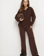 j&x Set Maro cu Lână și Bumbac Pantaloni Largi și Bluză cu Fermoar și Glugă Reikania