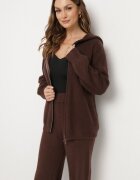 j&x Set Maro cu Lână și Bumbac Pantaloni Largi și Bluză cu Fermoar și Glugă Reikania