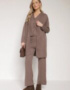 j&x Set Maro din Tricot cu Lână Pantaloni Cardigan și Vestă cu Nasturi Meviseffa