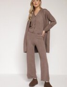 j&x Set Maro din Tricot cu Lână Pantaloni Cardigan și Vestă cu Nasturi Meviseffa