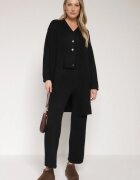 j&x Set Negru din Tricot cu Lână Pantaloni Cardigan și Vestă cu Nasturi Meviseffa