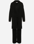 j&x Set Negru din Tricot cu Lână Pantaloni Cardigan și Vestă cu Nasturi Meviseffa
