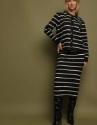 j&x Set Negru din Viscoză Bluză cu nasturi și Fustă cu dungi Asirrise