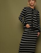 j&x Set Negru din Viscoză Bluză cu nasturi și Fustă cu dungi Asirrise