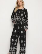 j&x Set Negru în Stil Rustic Bluză Lejeră și Pantaloni din Viscoză Emilaris