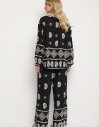 j&x Set Negru în Stil Rustic Bluză Lejeră și Pantaloni din Viscoză Emilaris