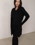 j&x Set Negru Tricotat din Bumbac Pantaloni Vestă și Cardigan Lung Meviravia