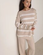 j&x Set tricot cu bumbac pulover în dungi cu nasturi decorativi și pantaloni Tiuves Bej
