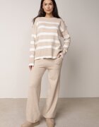j&x Set tricot cu bumbac pulover în dungi cu nasturi decorativi și pantaloni Tiuves Bej