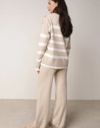 j&x Set tricot cu bumbac pulover în dungi cu nasturi decorativi și pantaloni Tiuves Bej