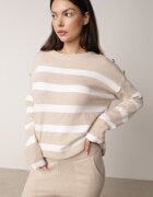 j&x Set tricot cu bumbac pulover în dungi cu nasturi decorativi și pantaloni Tiuves Bej