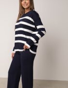 j&x Set tricot cu bumbac pulover în dungi cu nasturi decorativi și pantaloni Tiuves Bleumarin