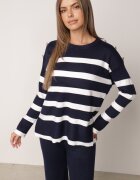 j&x Set tricot cu bumbac pulover în dungi cu nasturi decorativi și pantaloni Tiuves Bleumarin